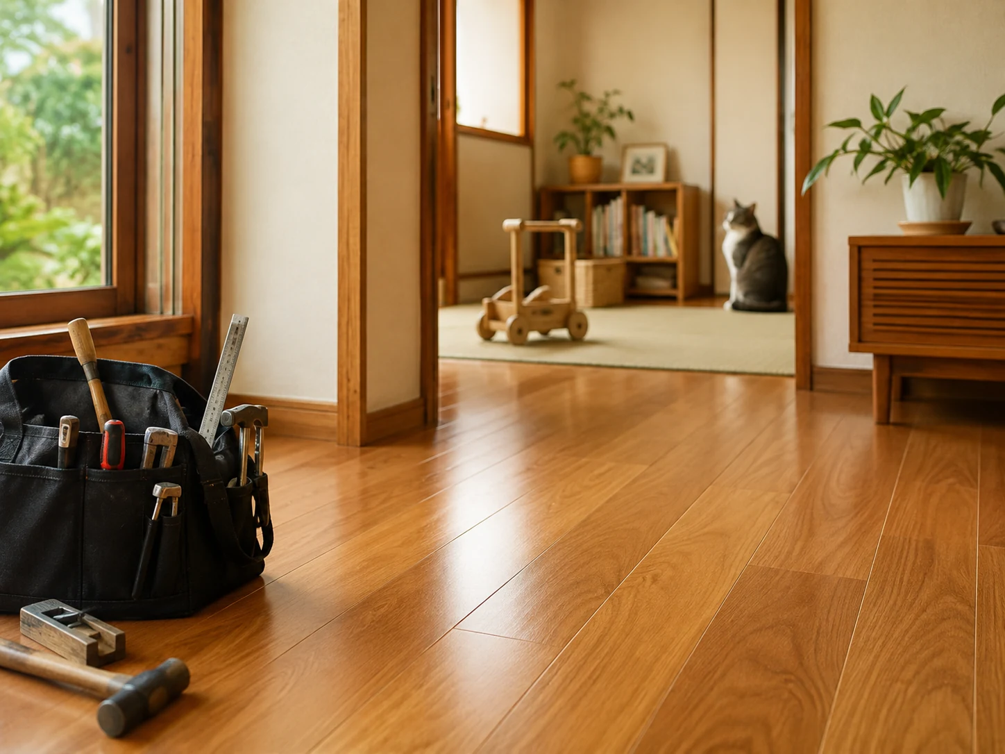 丁寧に整えられた住まいと補修道具のイメージ